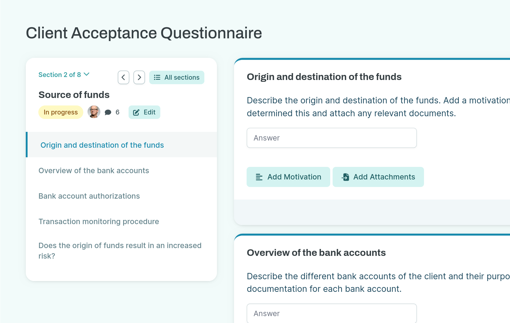 A screenshot of the guided client acceptance workflow